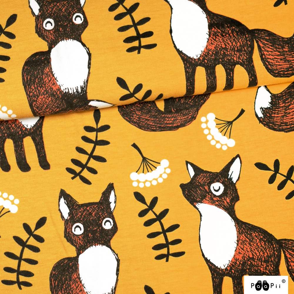 n-hfrosch-stoffe-bio-jersey-fuchs-nuutti-senfgelb-45cm image 1