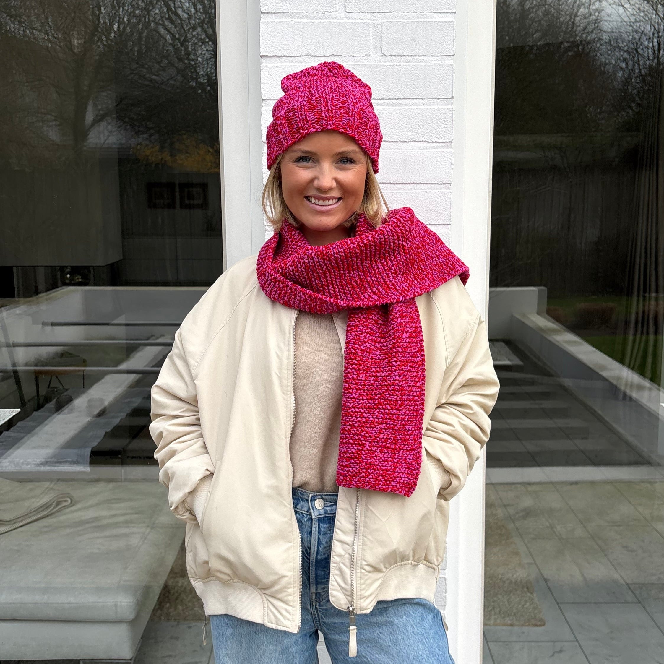 bellalana-puncto-strick-set-schal-m-tze-rot-pink-anf-nger image 1