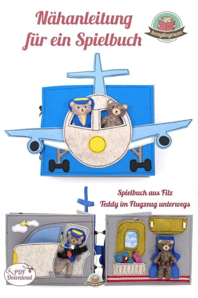 n-hfrosch-schnittmuster-quiet-book-teddy-im-flugzeug-f-hlbuch-4s image 1