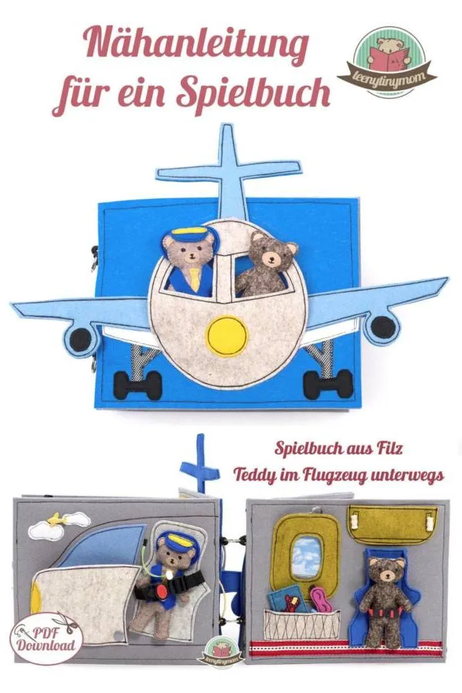 n-hfrosch-schnittmuster-quiet-book-teddy-im-flugzeug-f-hlbuch-4s image 1