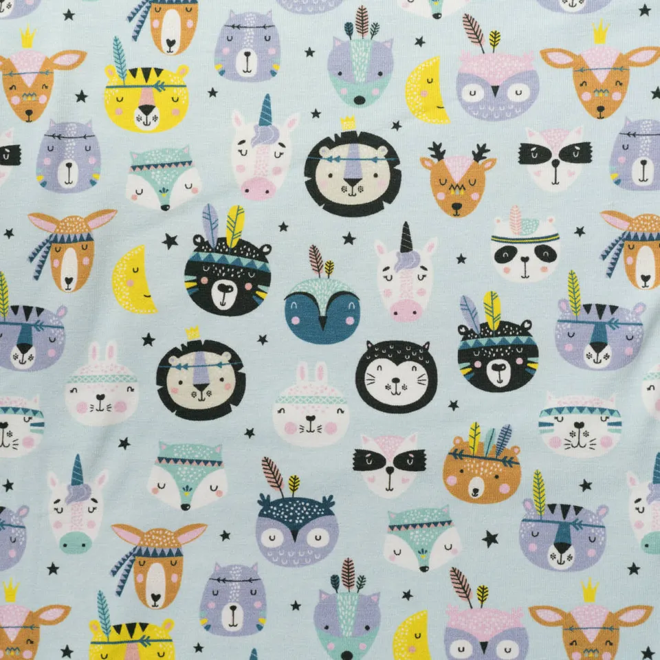 n-hfrosch-boho-tiere-baumwolljersey-hellblau-tiergesichter image 1