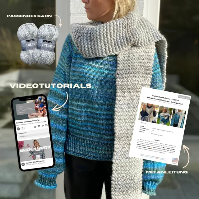 bellalana-freestyle-schal-strickset-hellgrau-mix-5-kn-uel-anf-nger image 1