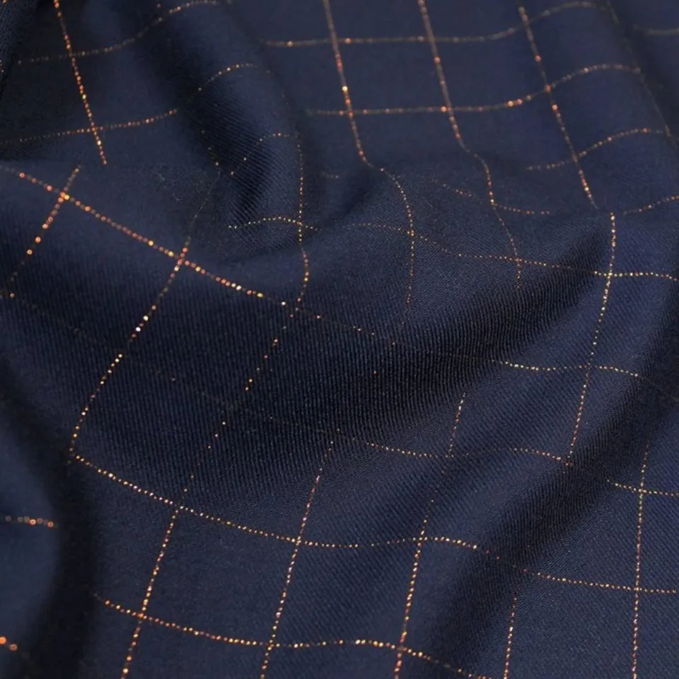 n-hfrosch-stoffe-viskose-twill-glitzer-karo-stoff-dunkelblau image 1