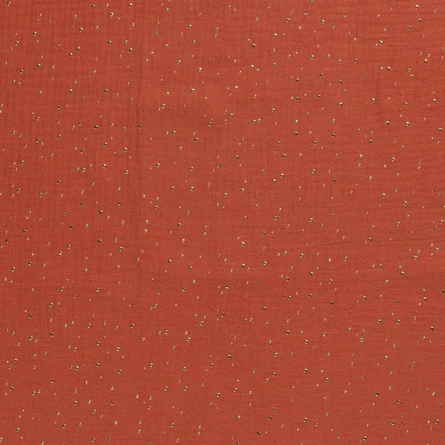 n-hfrosch-musselin-glitzer-punkte-steinrot-double-gauze-meterware image 1