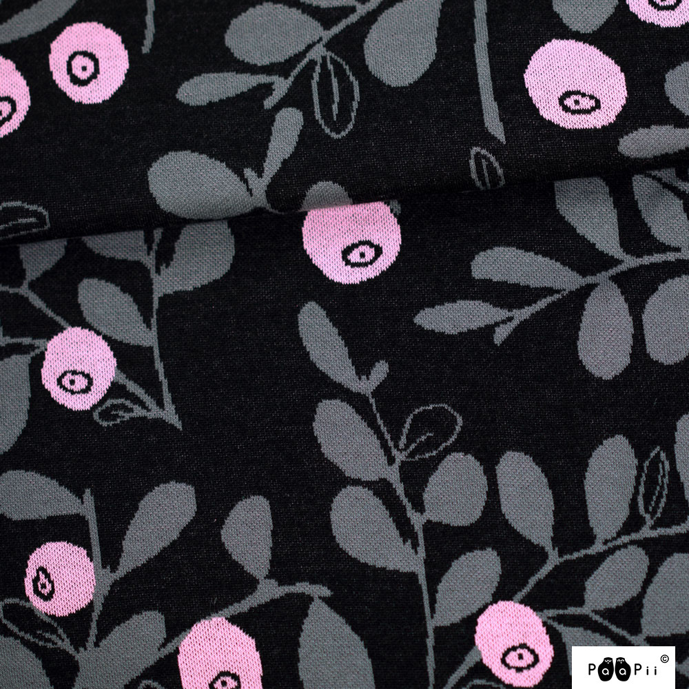 n-hfrosch-stoffe-bio-strick-jacquard-varpu-schwarz-wei-rosa image 1