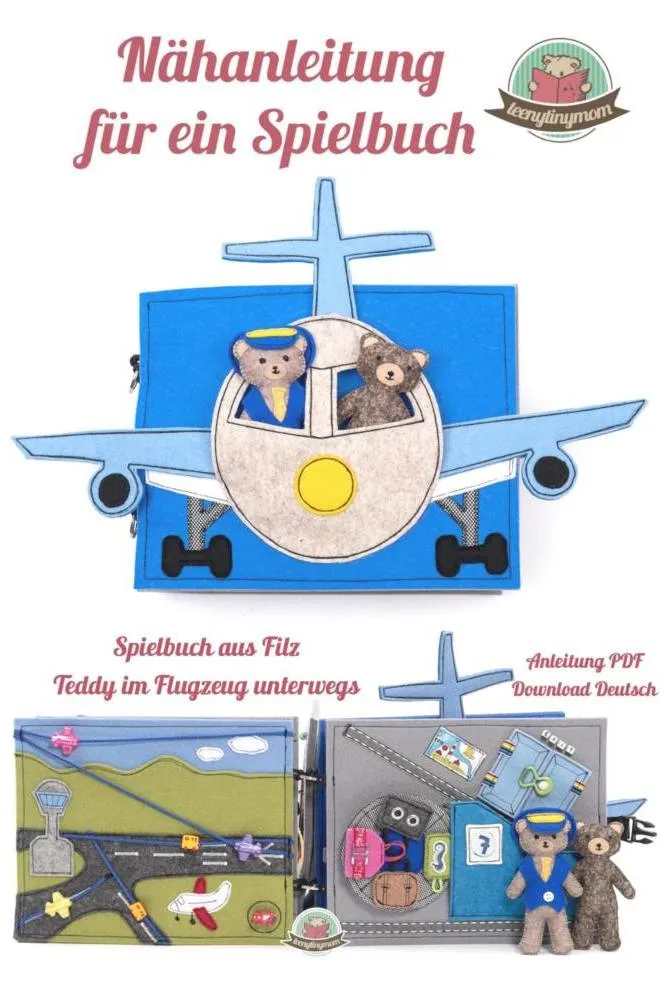n-hfrosch-teddy-im-flugzeug-quiet-book-f-hlbuch-filz-10-seit image 1