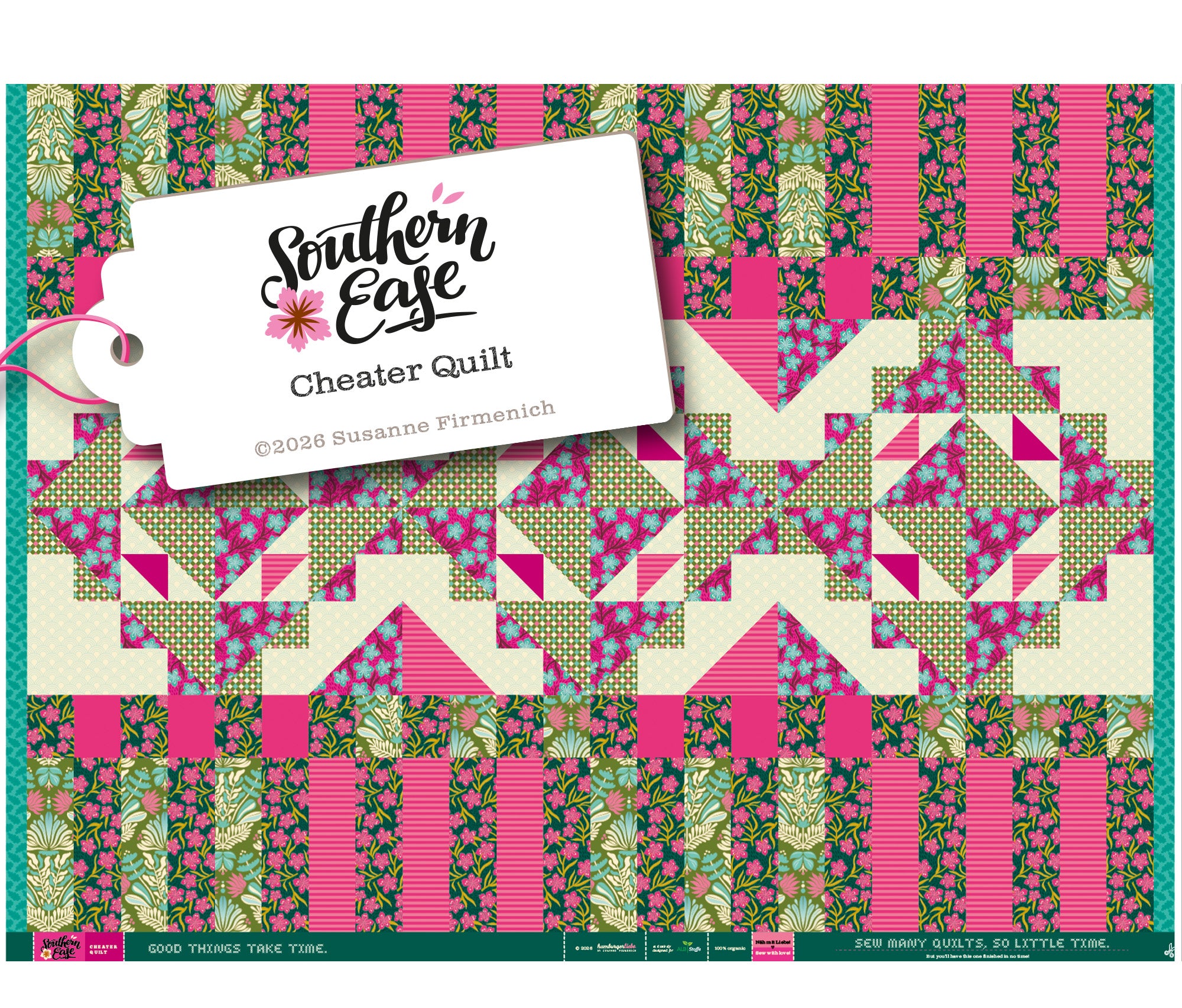 hamburger-liebe-southern-ease-cheater-quilt-popeline-gr-n-panel image 1