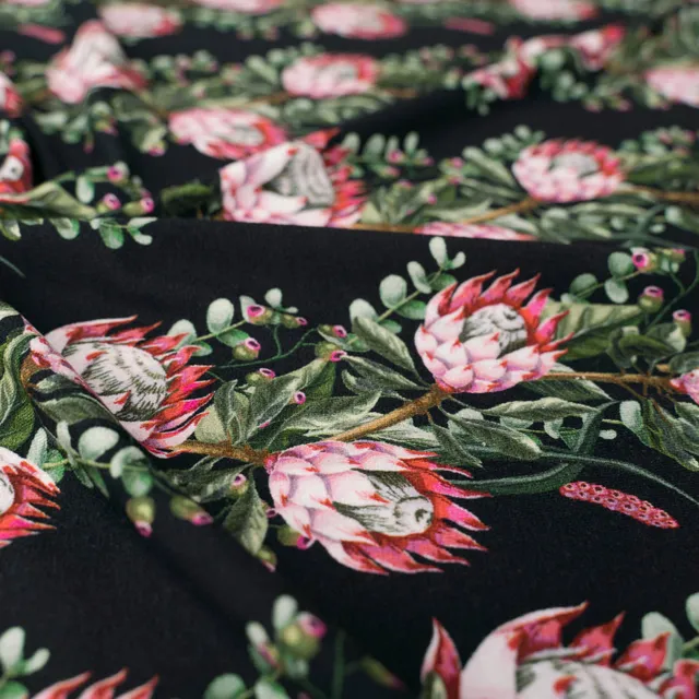n-hfrosch-viskose-krepp-jersey-protea-1m-restst-ck-schwarz-rosa image 1