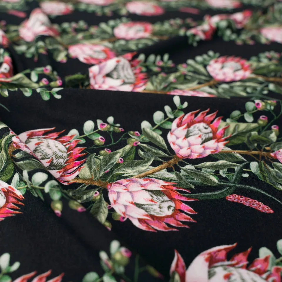 n-hfrosch-viskose-krepp-jersey-protea-1m-restst-ck-schwarz-rosa image 1