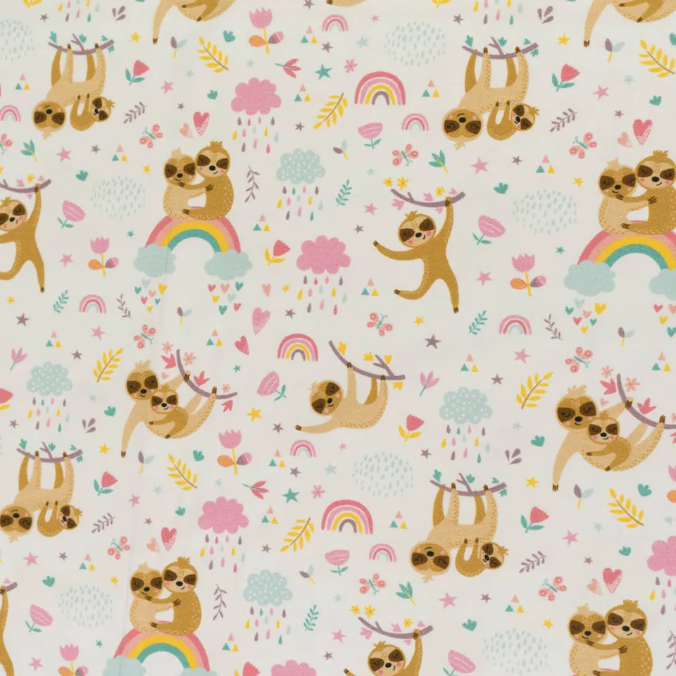 n-hfrosch-stoffe-baumwoll-jersey-faultiere-regenbogen-pastell image 1