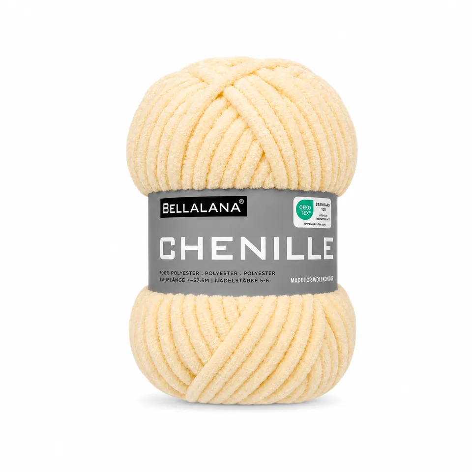 bellalana-chenille-einzelkn-uel-wolle-buttergelb-veganes-kuschelgarn image 1
