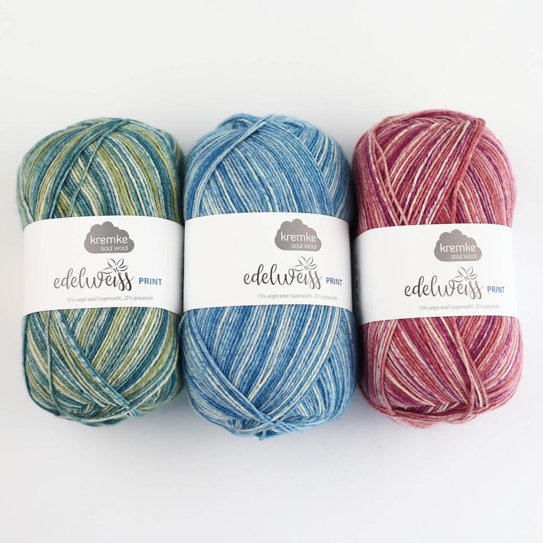 kremke-soul-wool-edelweiss-print-4fach-sockenwolle-fog-streifenmuster image 1