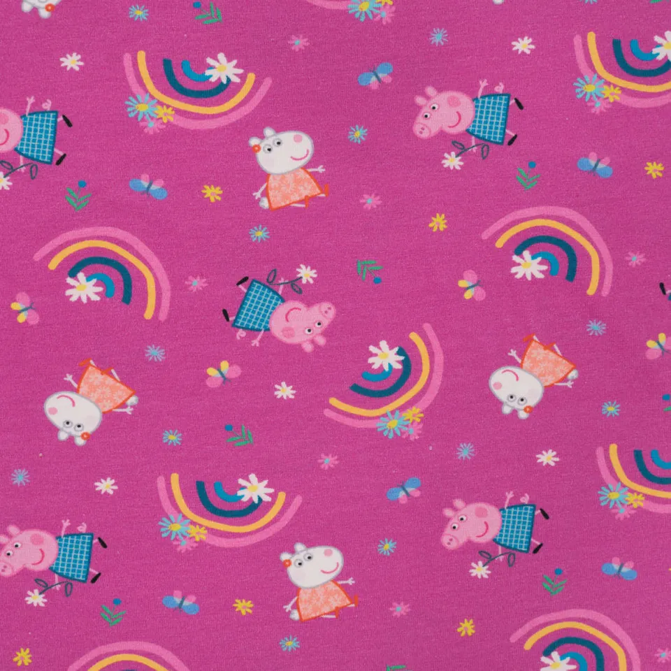 n-hfrosch-stoffe-baumwolljersey-peppa-wutz-regenbogen-kinder image 1