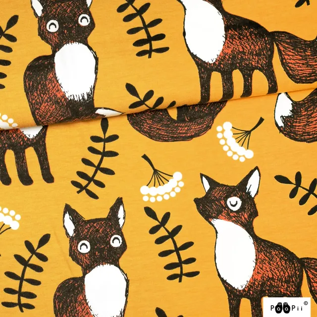n-hfrosch-stoffe-bio-jersey-fuchs-nuutti-senfgelb-45cm image 1